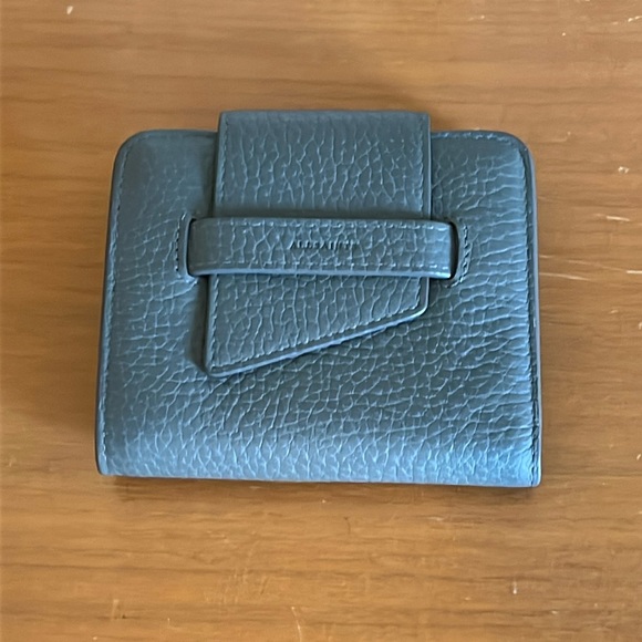 All Saints Handbags - All Saints Pebbled Leather Grayish Greenish Bifold Wallet